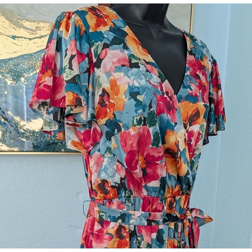 Nicole Miller Floral V-Neck Maxi Dress Size S - Picture 10 of 16